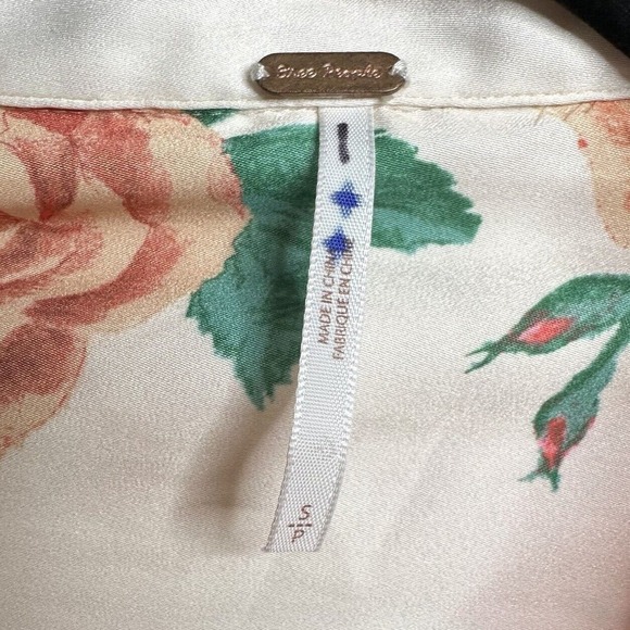 New Free People Charlotte Floral Blouse Women's Pink Cream Size Small Petite SP - Picture 6 of 6